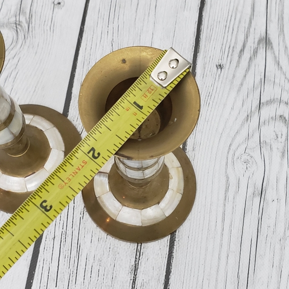 Vintage Brass, Mother of Pearl Inlay Candle Holders for Candlesticks, Set of 2 - Picture 7 of 7